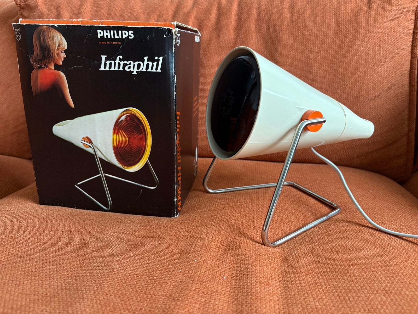 Vintage Philips Infraphil HP 3609 Infraroodlamp met doos, Ophalen of Verzenden
