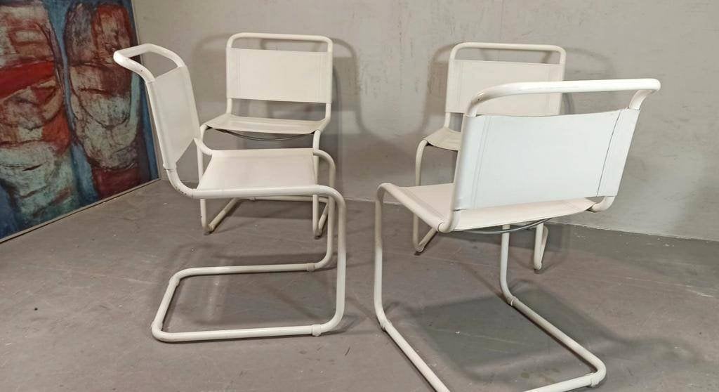 Set van 4 vintage Mart Stam design buisframe stoelen, Huis en Inrichting, Ophalen, Tweedehands, Vier, Leer