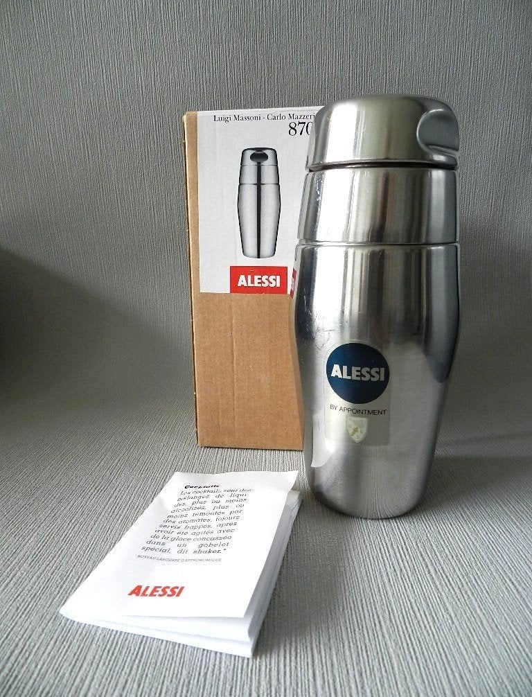 Alessi 870 COCKTAILSHAKER. met doos en receptenboekje., Ophalen of Verzenden, Metaal, Gemerkt