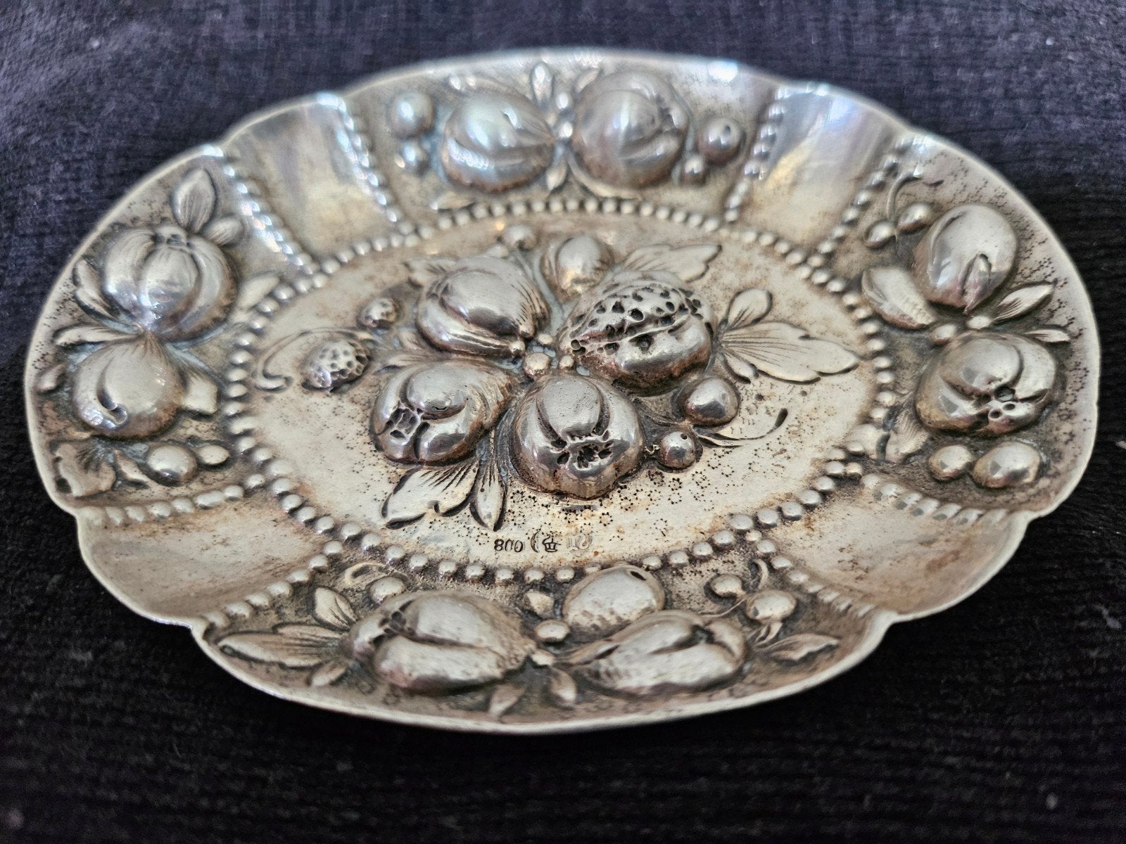 Antieke Zilveren Schaaltje met Fruitmotief, 800 Zilver, Ophalen of Verzenden, Zilver