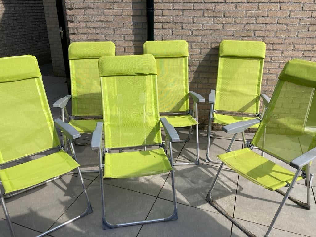 6 verstelbare tuinstoelen lime groen, Tuin en Terras, Ophalen, Gebruikt, Metaal, Verstelbaar