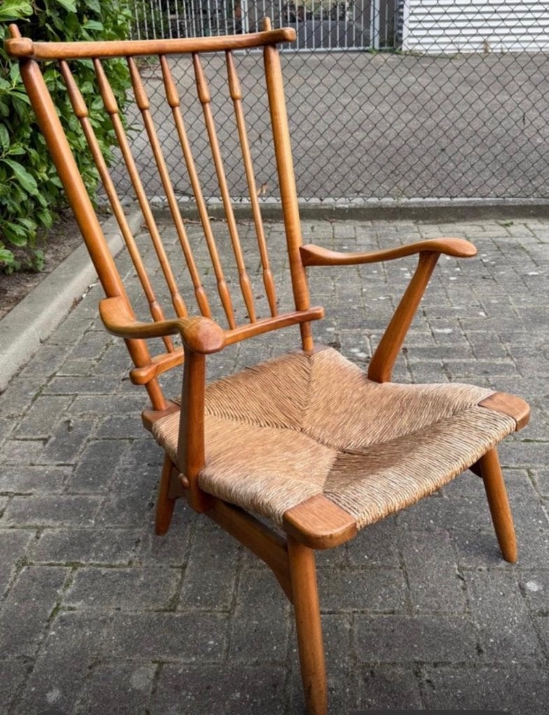 Vintage retro stoel / fauteuil De Ster Gelderland, Ophalen, Gebruikt, 75 tot 100 cm, Hout