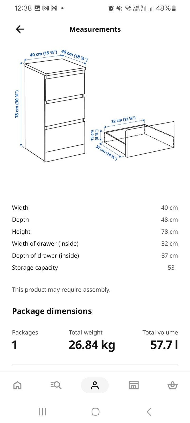 IKEA MALM Ladekast met 3 lades - Eikenfineer, Ophalen, Minder dan 50 cm, Gebruikt, Modern, Scandinavisch