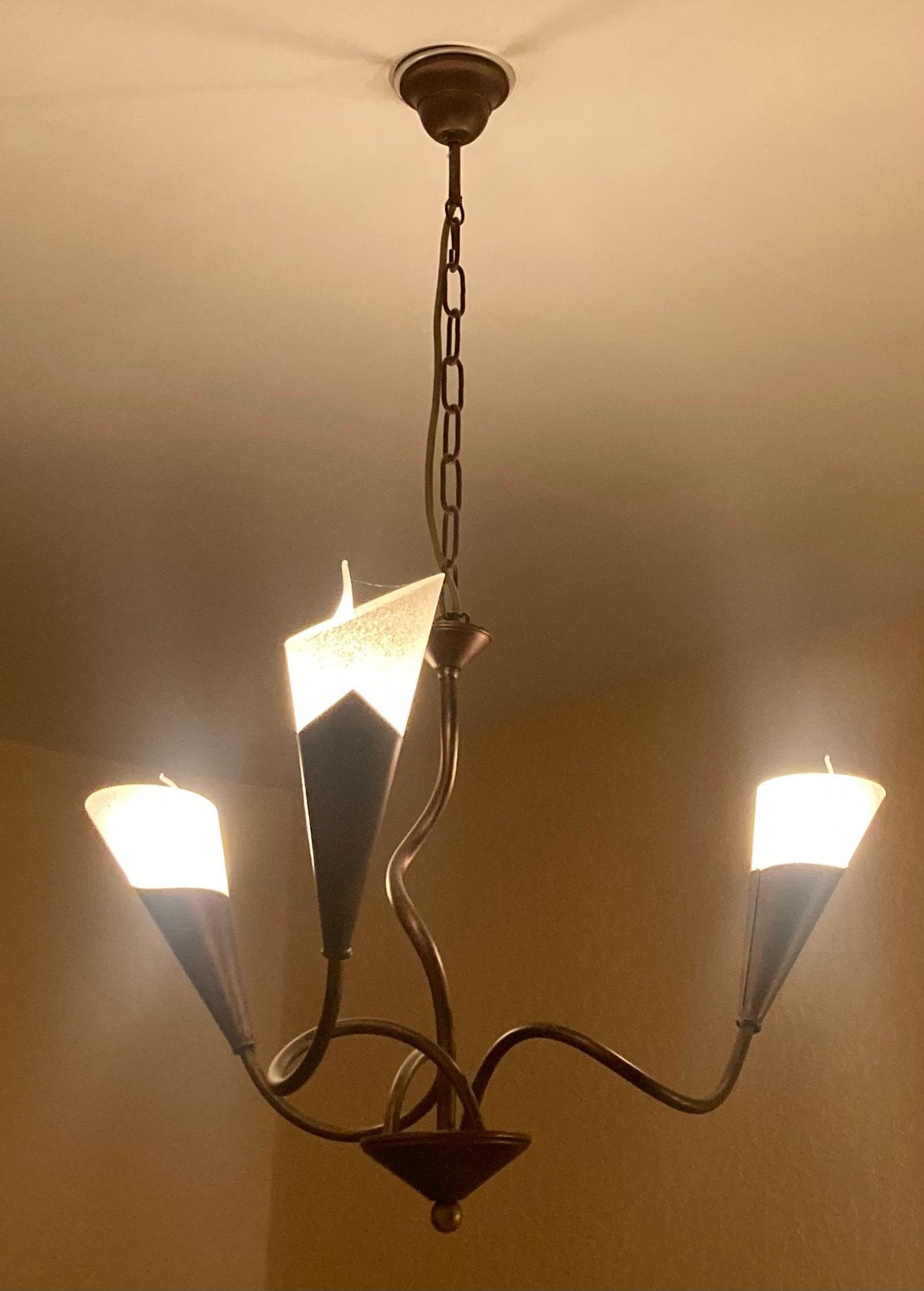 Set van 3 hanglampen, Huis en Inrichting, Lampen | Hanglampen, Ophalen of Verzenden, Zo goed als nieuw, Glas, E14 (klein)