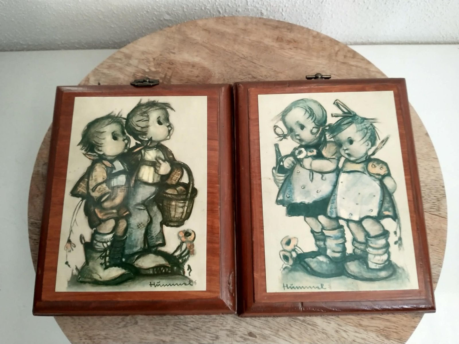Vintage Hummeltjes op hout - Set van 2, Ophalen of Verzenden, Gebruikt