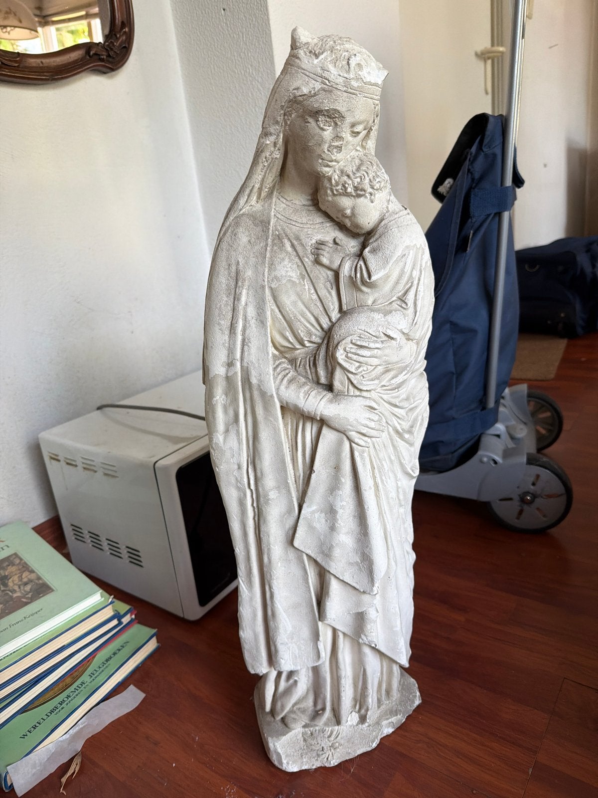 Groot Antiek Mariabeeld met Kind Jezus, Ophalen of Verzenden