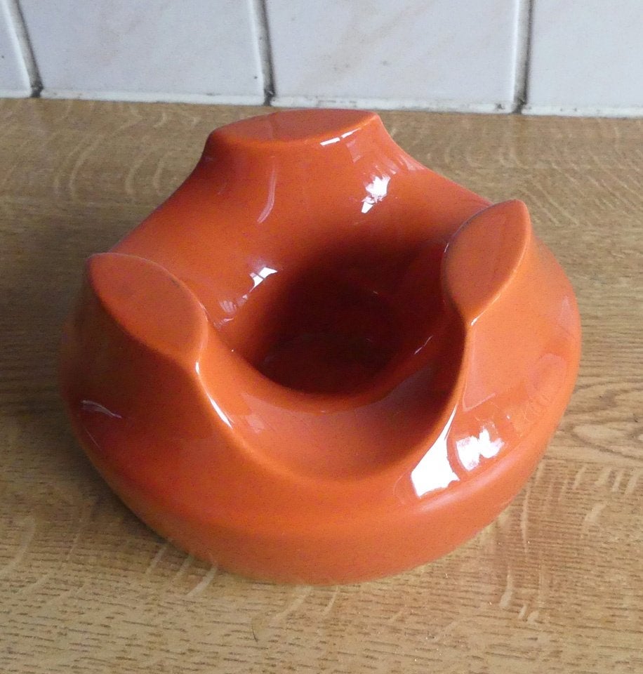 Vintage theelicht oranje keramiek rechaud waxinelichthouder, Gebruikt, Overige typen, Vintage, Ophalen of Verzenden