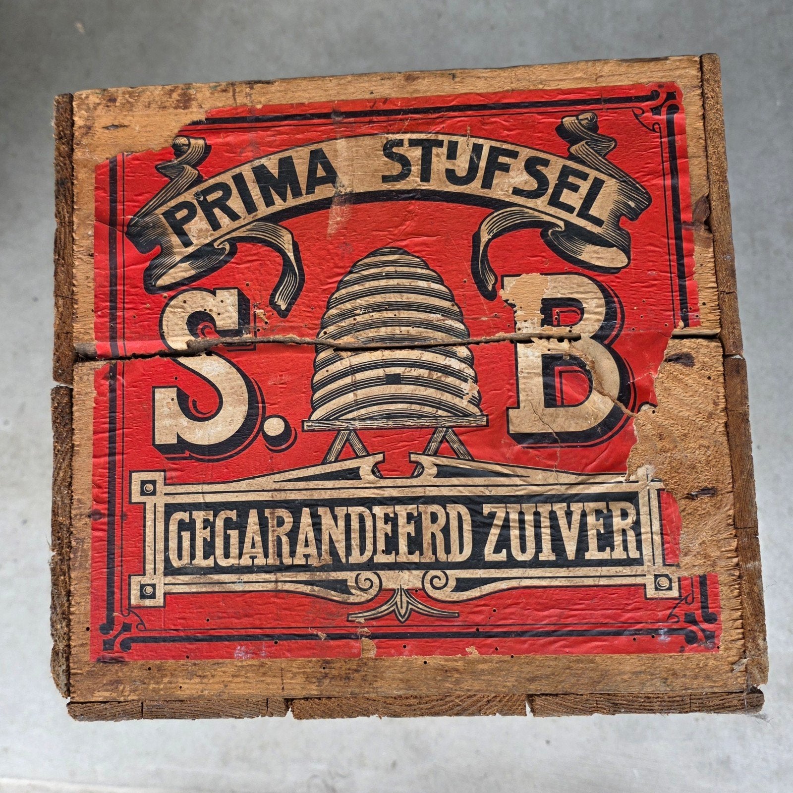 Oude houten vintage SB prima stijfsel kist, Ophalen