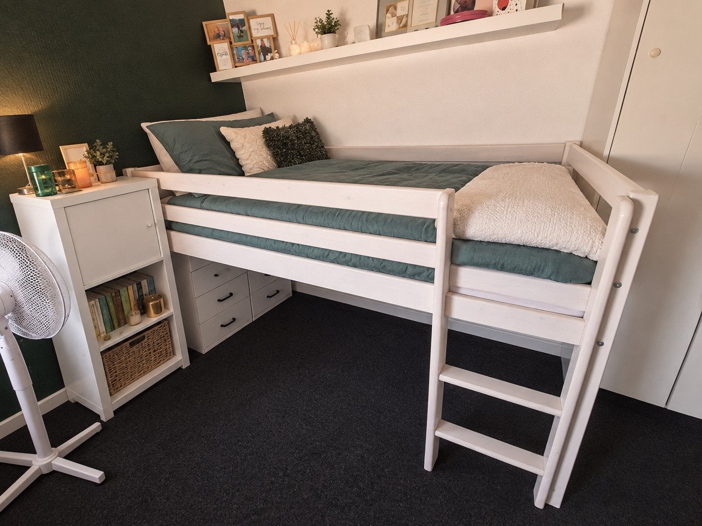 Witte halfhoogslaper, Ophalen, 90 cm, Eenpersoons, Minder dan 160 cm
