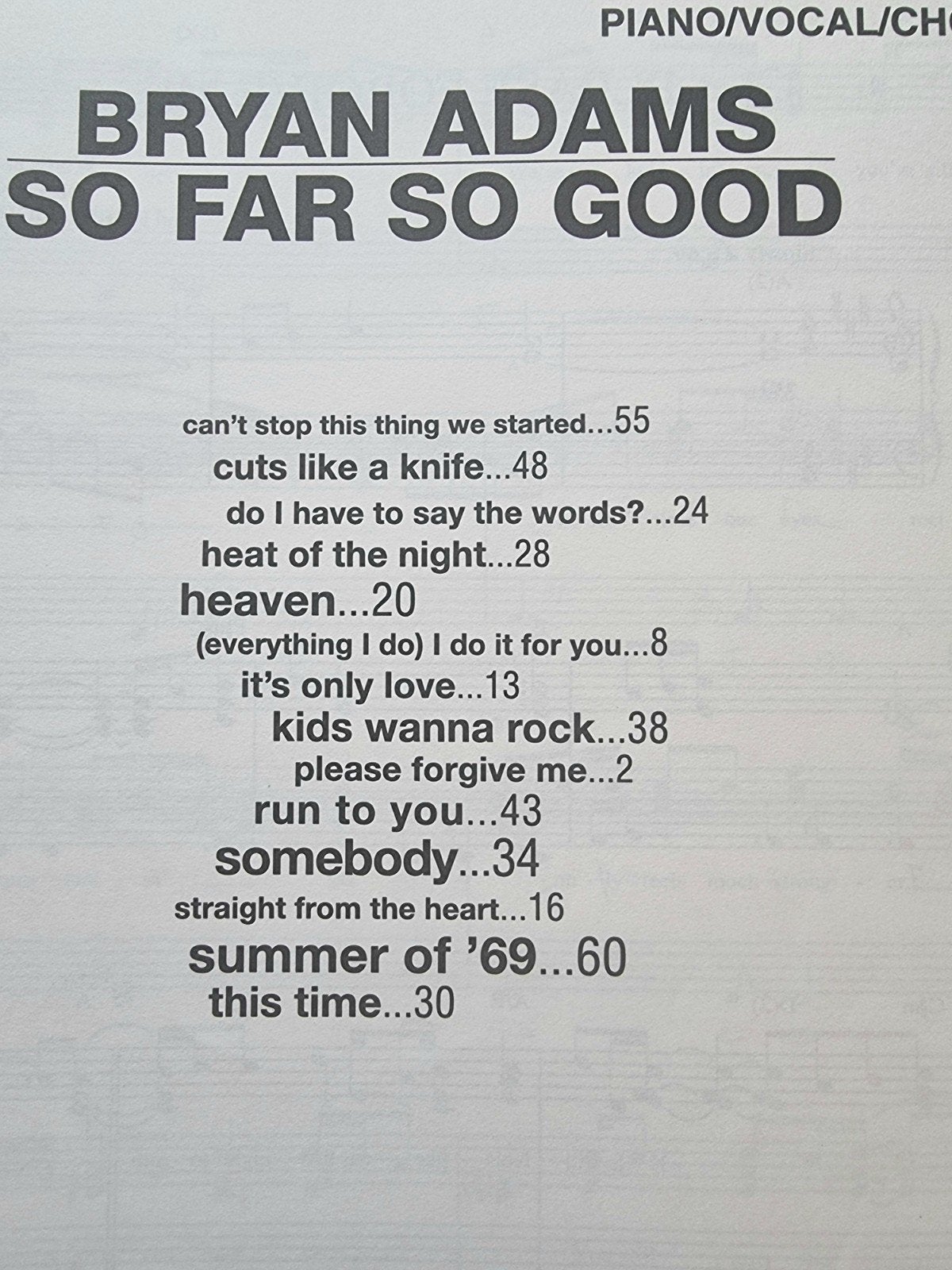 Bryan Adams - So Far So Good - Piano/Vocal/Chords Art20, Verzenden, Gitaar, Zo goed als nieuw, Rock en Metal