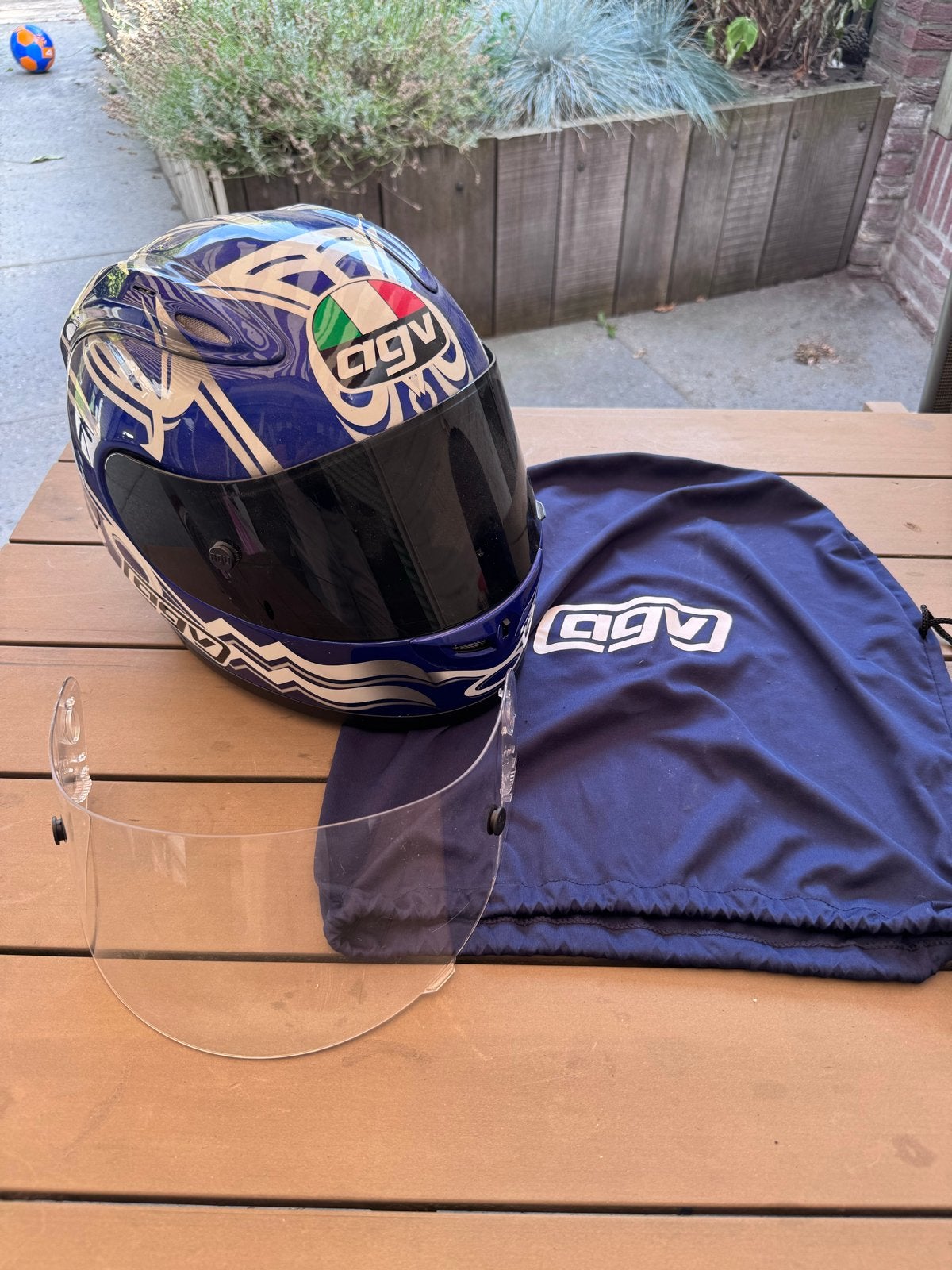 AGV XL Integraalhelm - Blauw met wit design, Motoren, Kleding | Motorhelmen, XL, Tweedehands, Heren, Verzenden