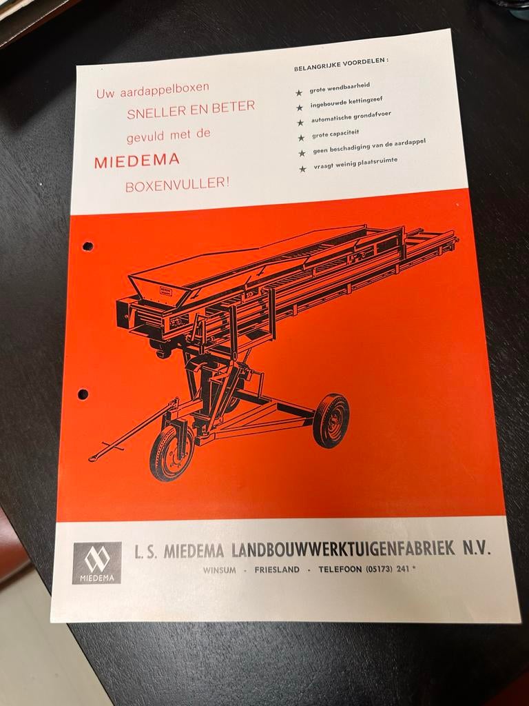 Oude folder jaren 60 Miedema Boxenvuller, Ophalen of Verzenden, Zo goed als nieuw, Overige typen