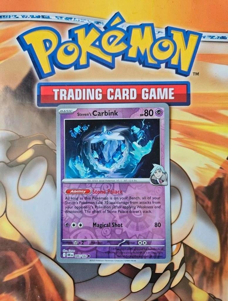 Steven's Carbink 086/182 Destined Rivals reverse holo nm-m, Ophalen of Verzenden, Zo goed als nieuw, Losse kaart, Foil