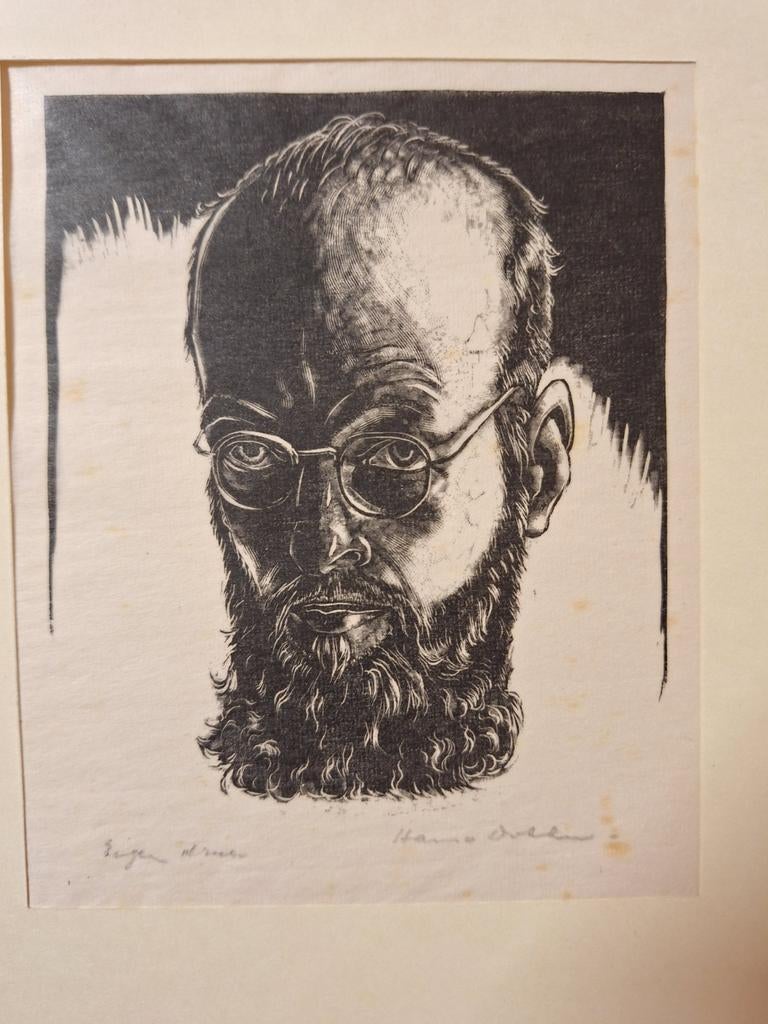 Houtsnede Hans v Dokkum - Zelfportret, Antiek en Kunst, Ophalen of Verzenden