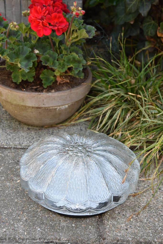 Vintage Glazen Plafondlamp Bloemmotief, Ophalen, Gebruikt, Glas, Vintage  jaren '70
