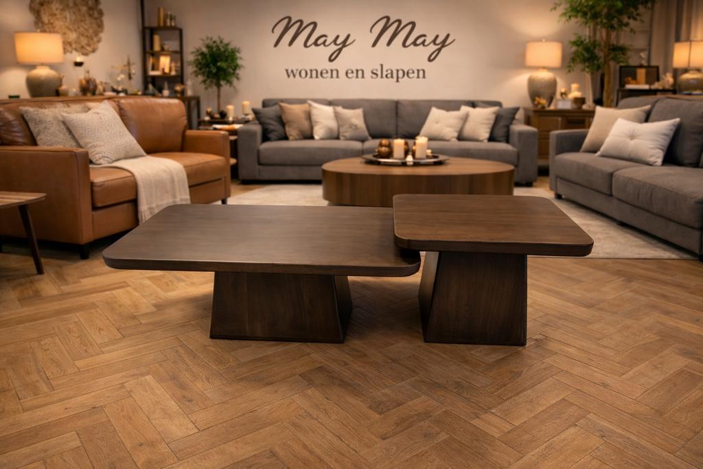 Salontafel 2-Delig Bruin vierkant  Direct/Leverbaar E-7305