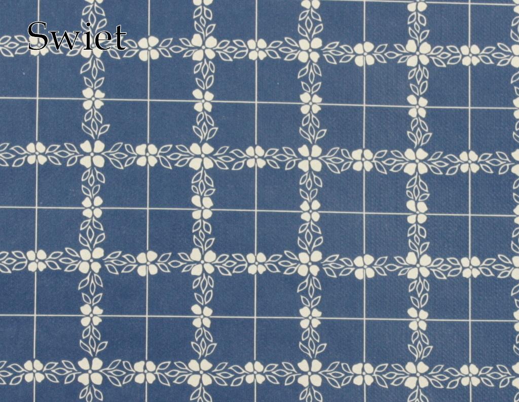 5742 Vintage bloemenbehang blauw wit grafisch ruit swiet, Ophalen of Verzenden, 50 tot 75 m², Wit