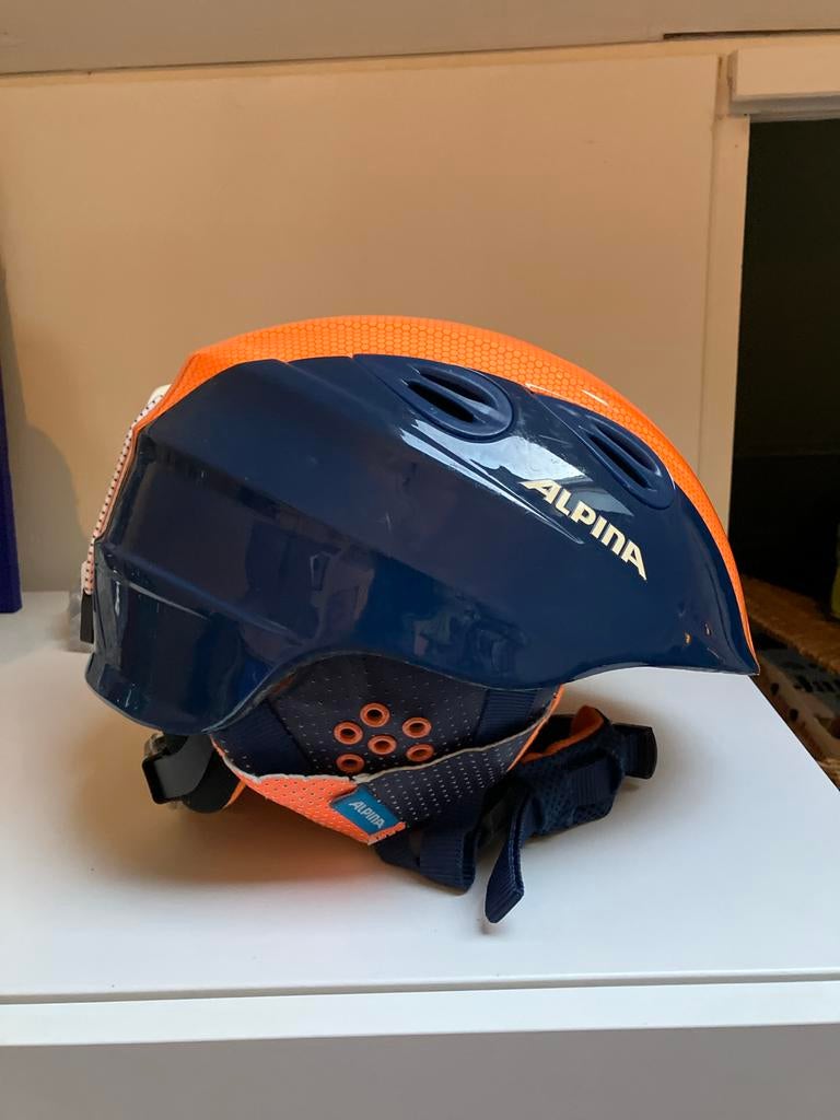 Alpina Skihelm - Oranje/Blauw, Sport en Fitness, Skiën en Langlaufen, Gebruikt, Overige typen, Skiën, Minder dan 100 cm