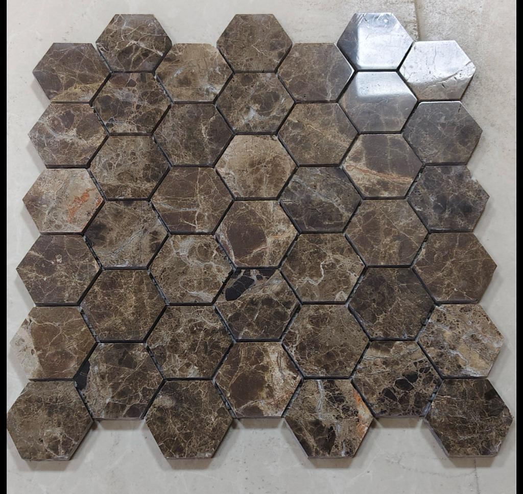 Mozaiek Hexagon Marron Emperador 48x48mm polished voorraad, Nieuw, Ophalen of Verzenden, Minder dan 20 cm, Minder dan 5 m²