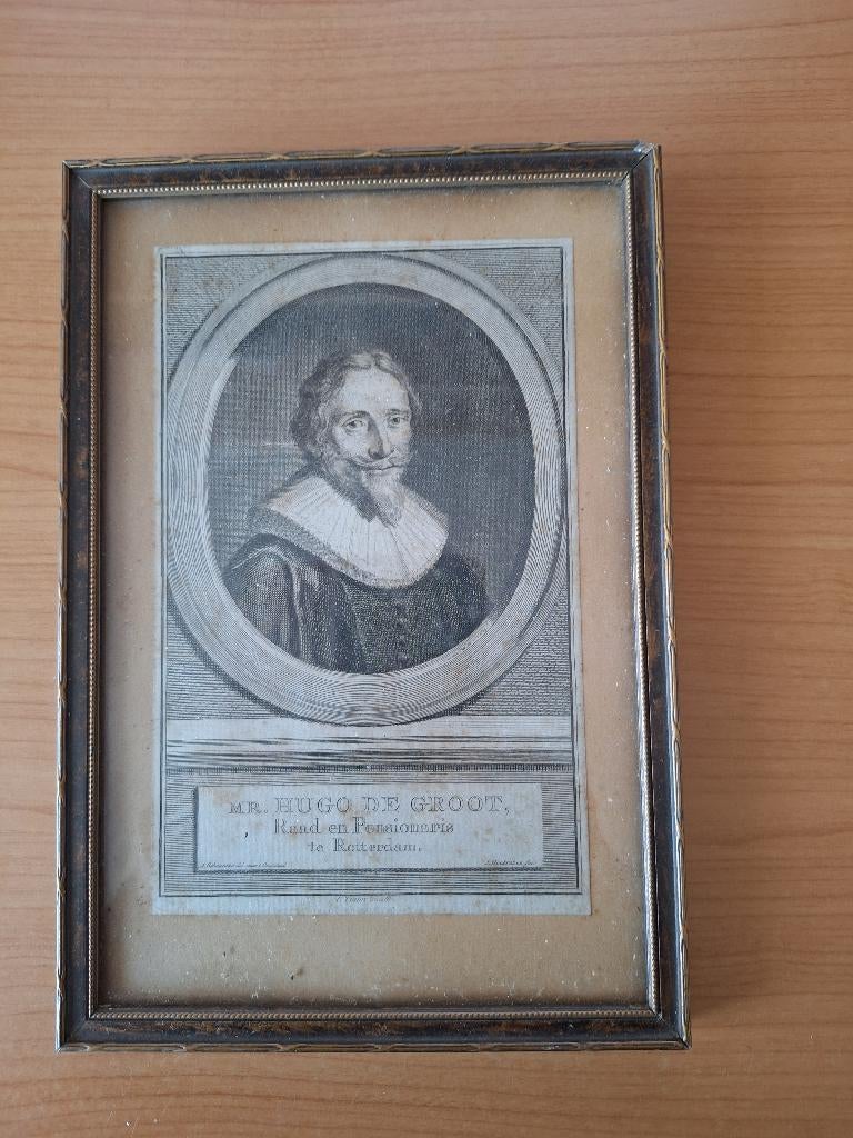 antieke originele gravure van Hugo de Groot, Antiek en Kunst, Kunst | Schilderijen | Klassiek, Ophalen of Verzenden