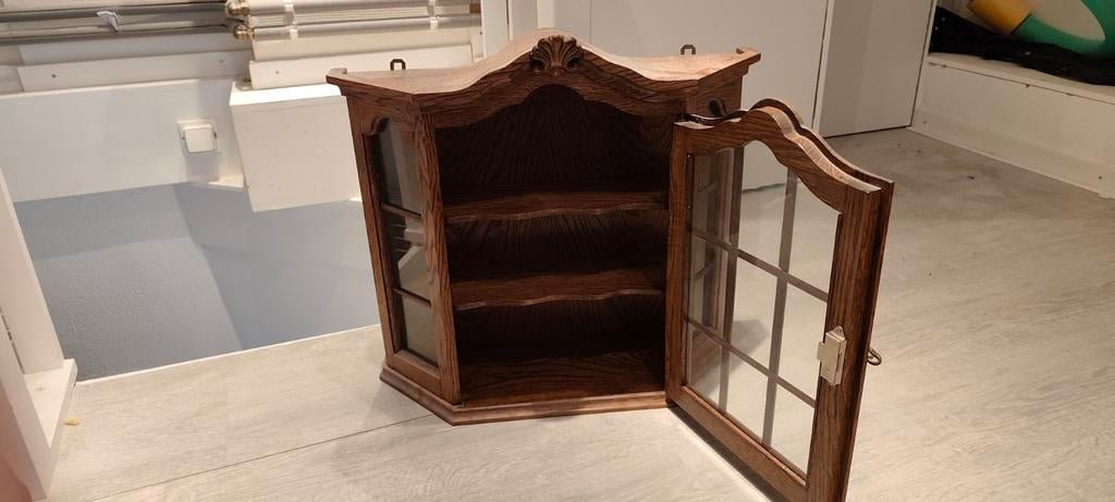 Vintage hoekkastje met glazen deur, Ophalen, Minder dan 50 cm, Glas, Vintage