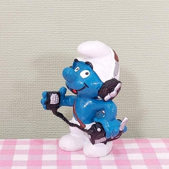 Vintage Smurf Schleich 20143 Radio koptelefoon Peyo 1982, Verzamelen, Smurfen, Zo goed als nieuw, Poppetje, Figuurtje of Knuffel
