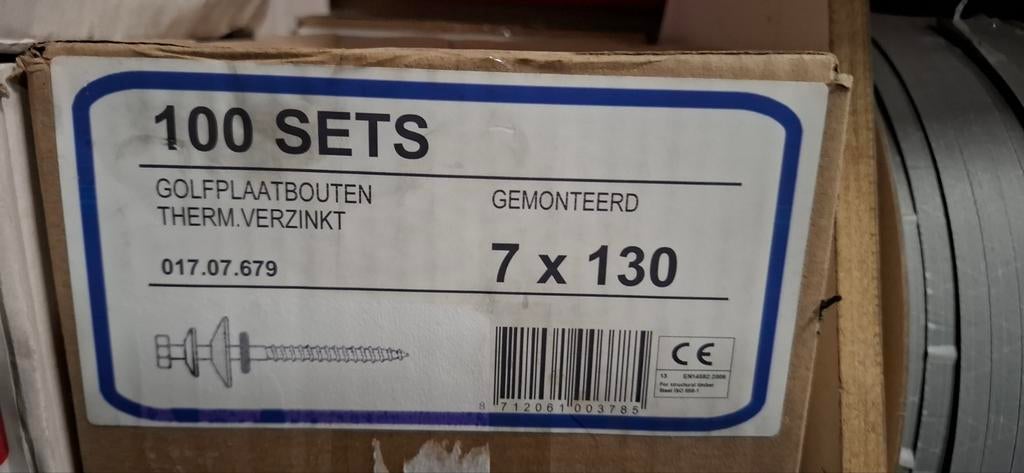 Golfplaatbouten 7x130 - 100 stuks, Doe-het-zelf en Verbouw, Ophalen, Nieuw, 100 tot 250 mm, Bouten of Moeren
