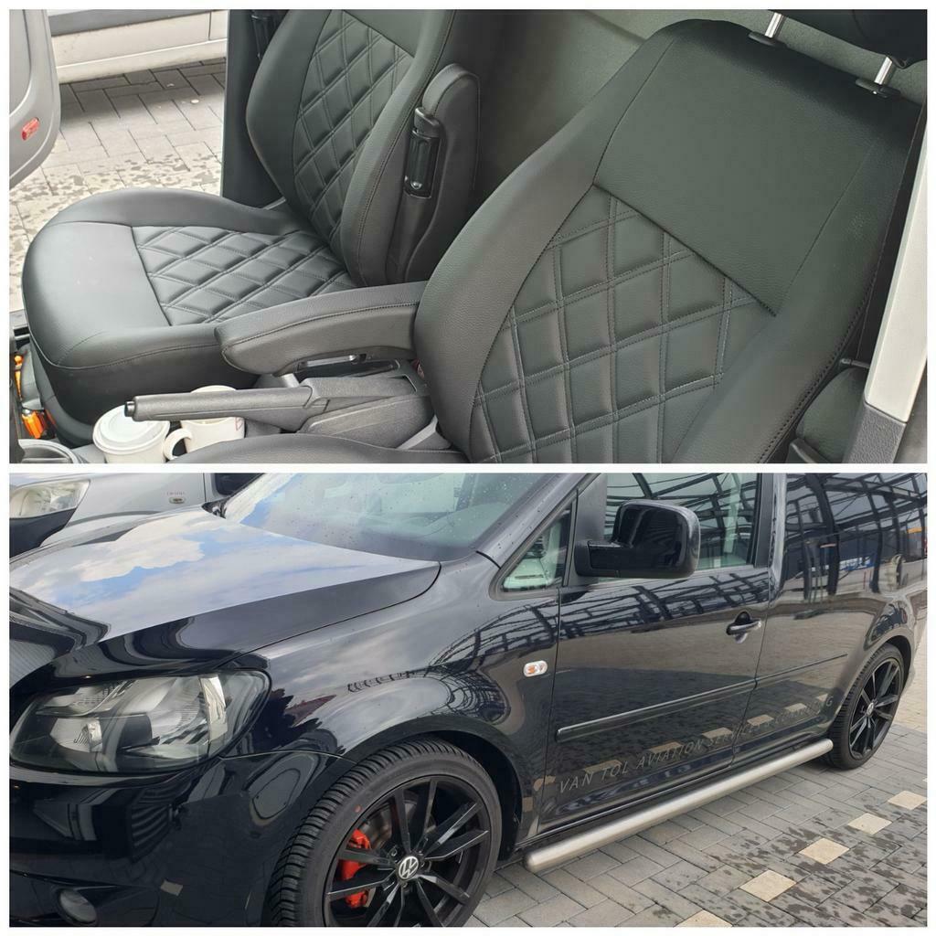 volkswagen caddy stoelen zwart leder ruiten.2xleder armsteun, Ophalen, Nieuw, Volkswagen