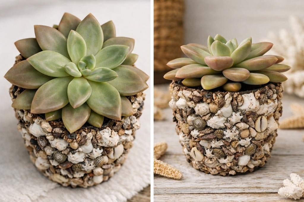 Schelpen pot met plantje, Overige materialen, Rond, Nieuw, Ophalen of Verzenden