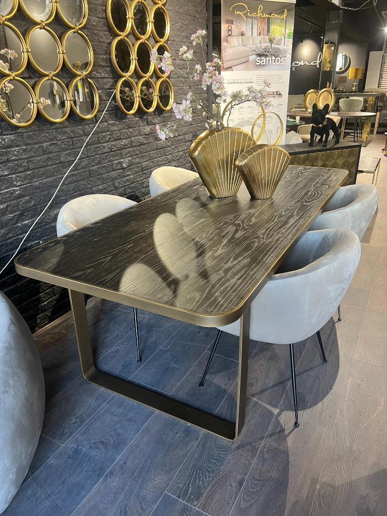 Eettafel Hunter Brushed Gold van Richmond Interiors 230x95cm, Luxe stijvol klasse uniek, 200 cm of meer, Zo goed als nieuw, Vijf personen of meer