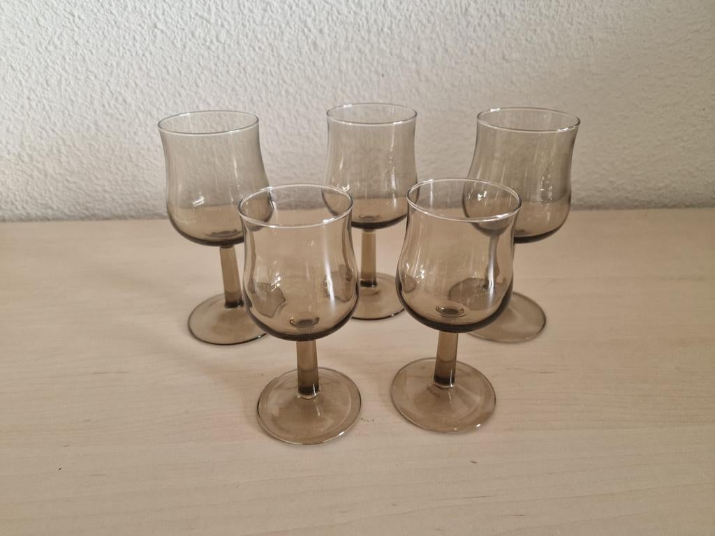 Vintage wijnglazen  van rookglas glazen, Ophalen of Verzenden, Zo goed als nieuw, Overige typen