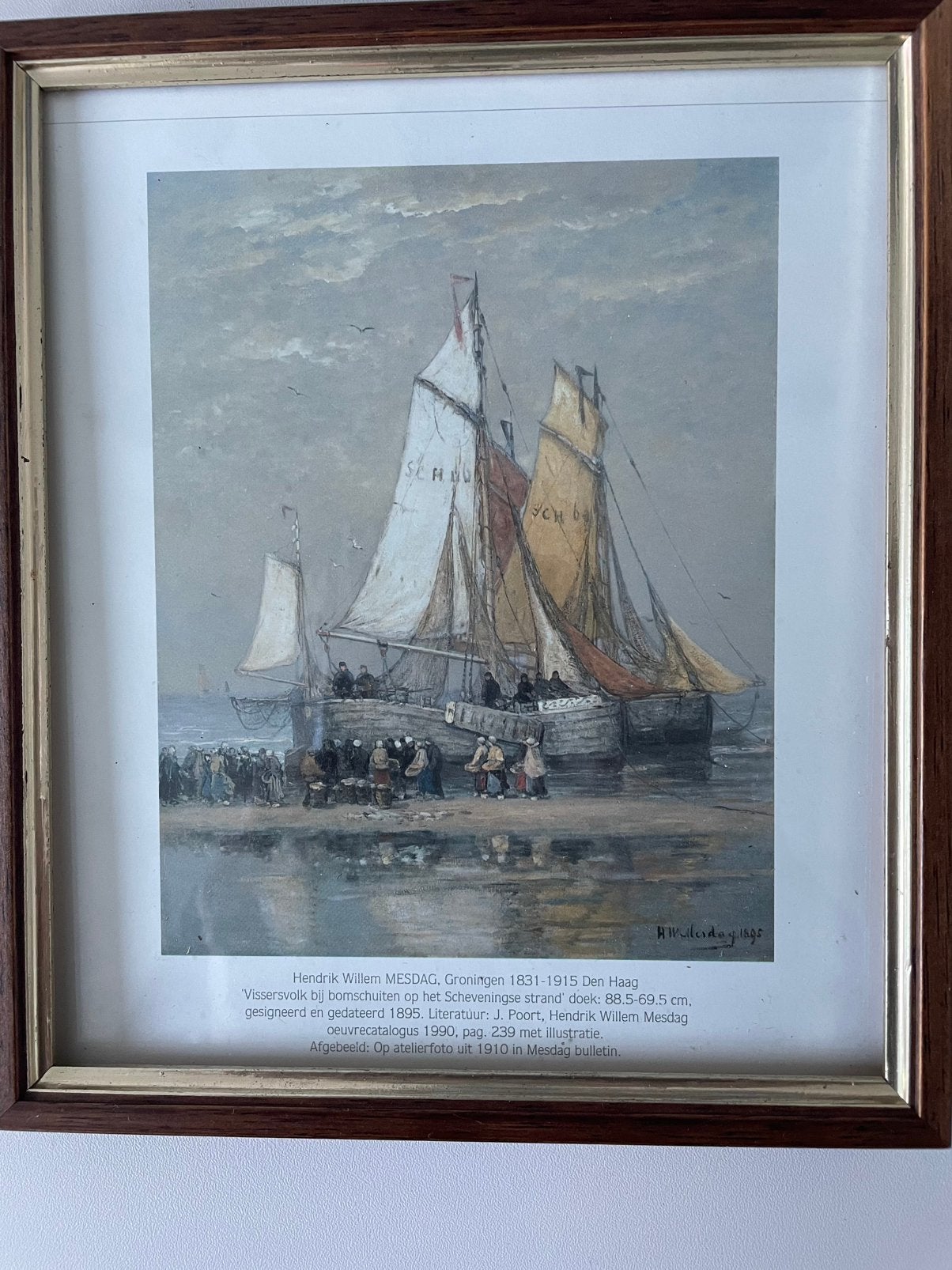 Ingelijste  Mesdag reproductie Vissersvolk Scheveningen, Ophalen of Verzenden