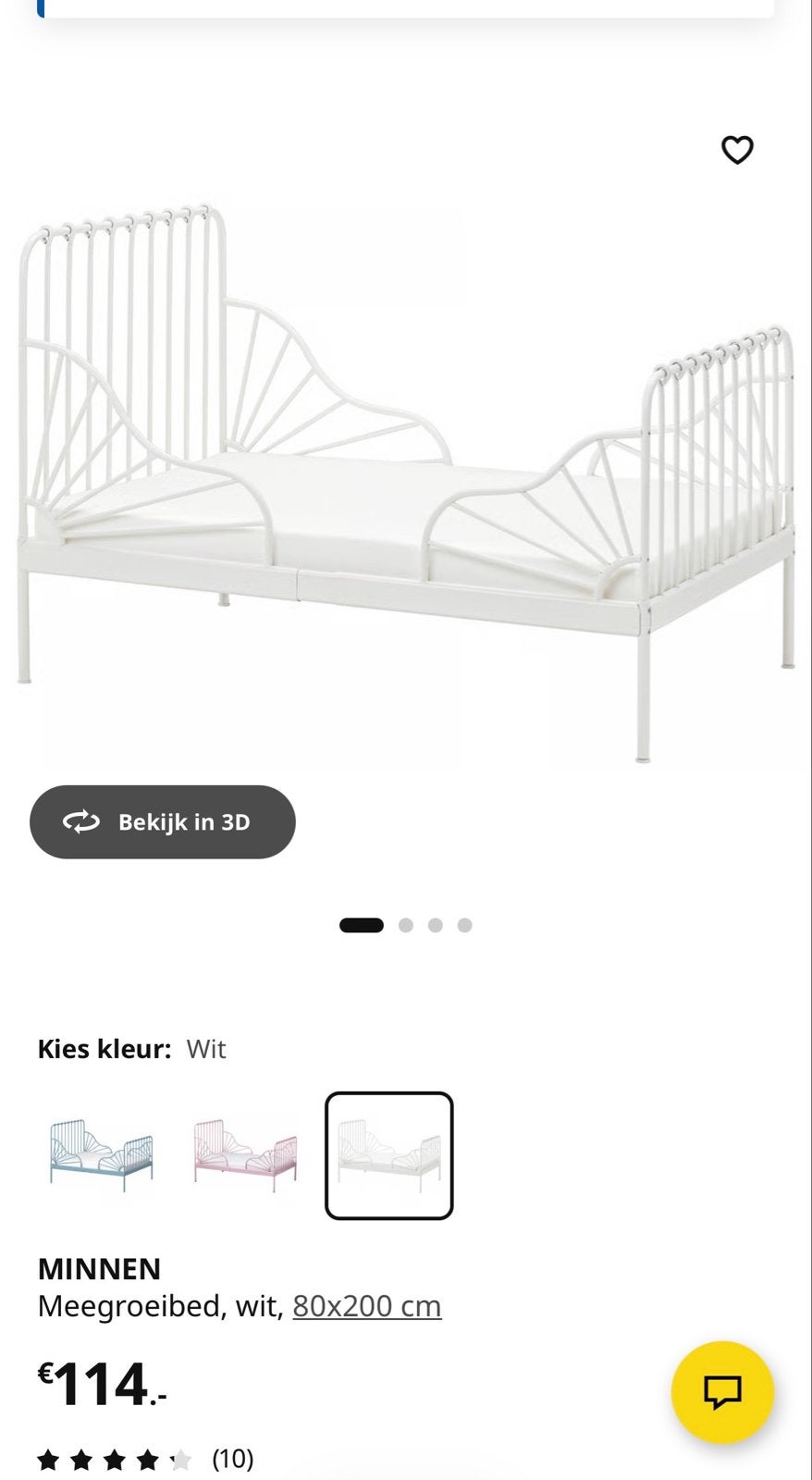 IKEA MINNEN Meegroeibed wit, 80x200 cm, Ophalen, Gebruikt, 70 tot 85 cm, Matras