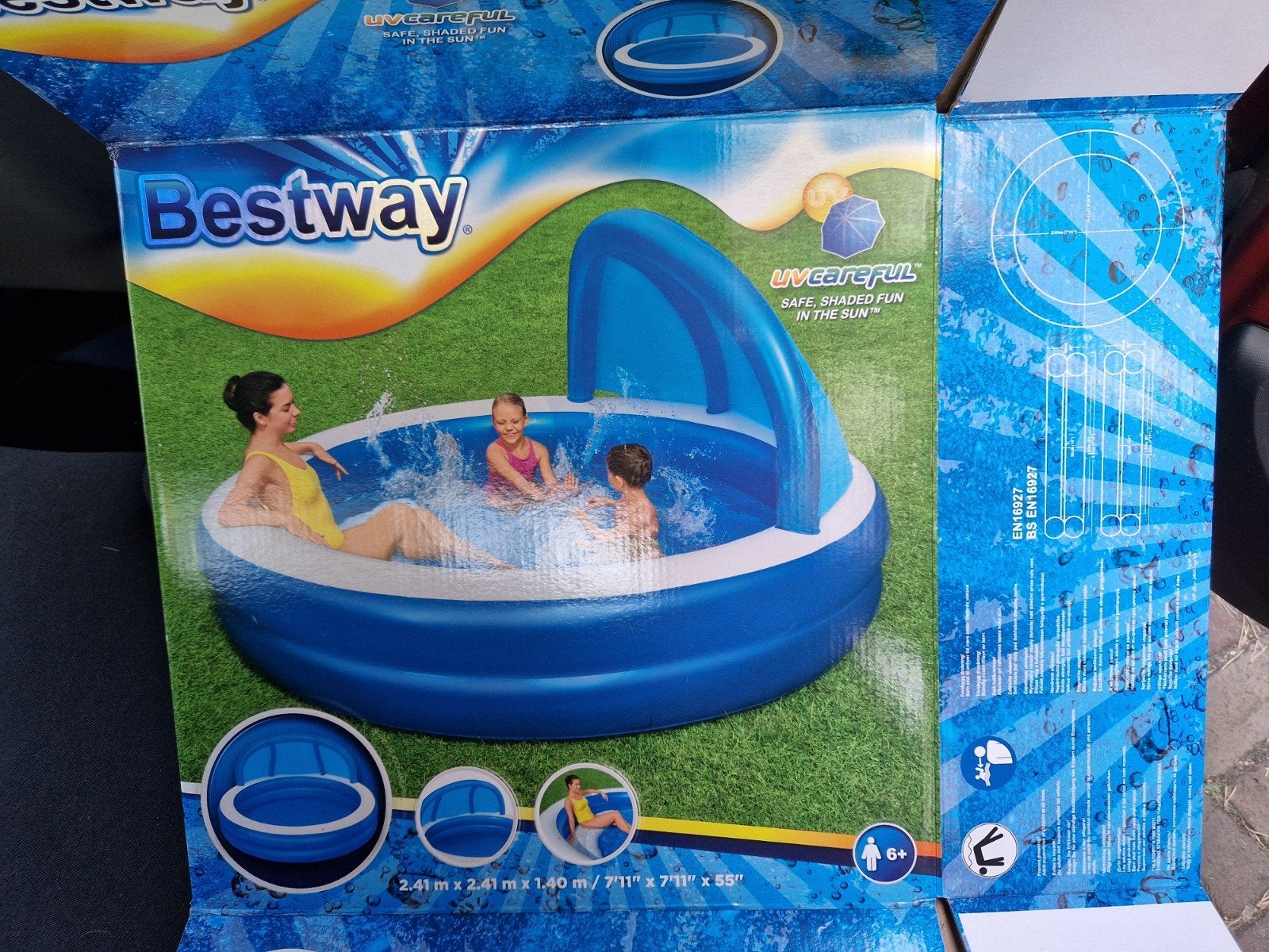 Bestway Opblaaszwembad met UV-bescherming, Gebruikt, 200 tot 300 cm, Opblaaszwembad, Vierkant