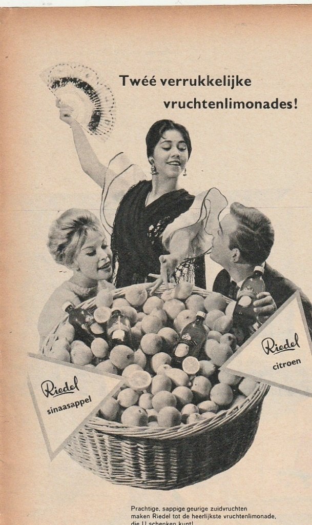 Retro reclame 1960 Riedel frisdrank twee keer verrukkelijk, Verzamelen, Retro, Verzenden, Overige typen