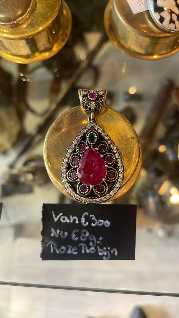 Prachtige antieke hanger roze robijn, Sieraden, Tassen en Uiterlijk, Antieke sieraden, Ophalen of Verzenden, Overige materialen