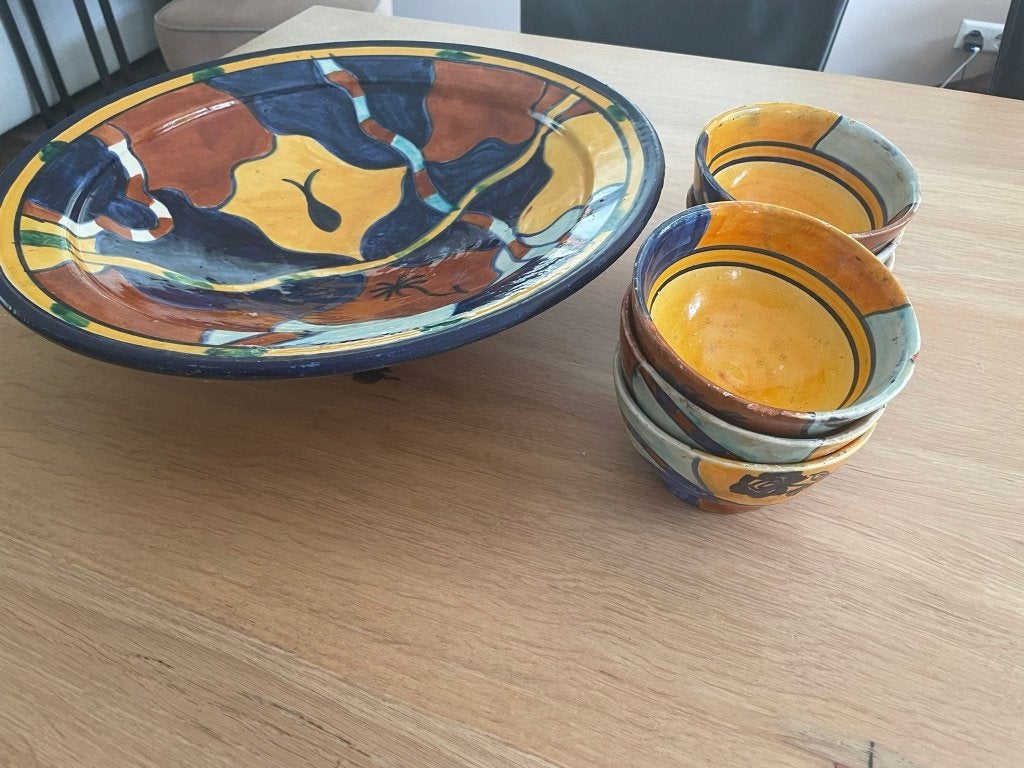 Marokkaanse fruitschaal met 6 kleine schaaltjes, Ophalen, Porselein of Keramiek, Schaal, Rond