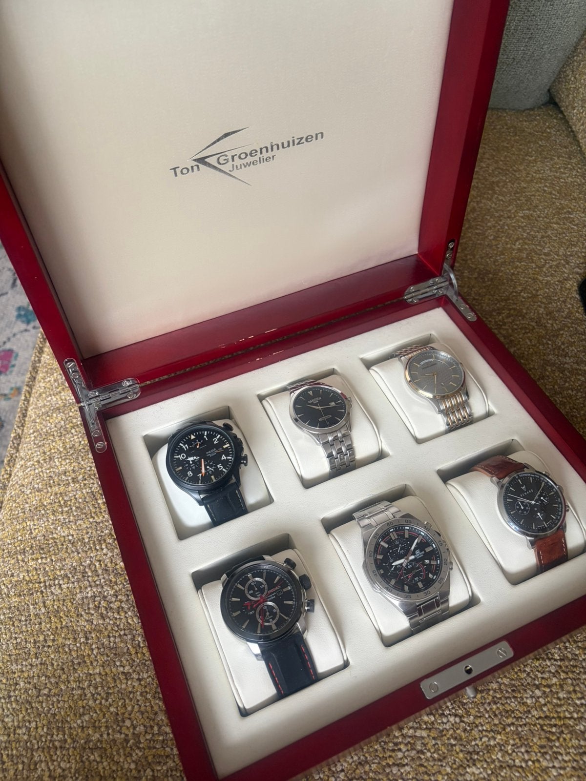 Horlogekist met horloges oa Seiko en Roamer, Ophalen, Gebruikt, Staal, Seiko