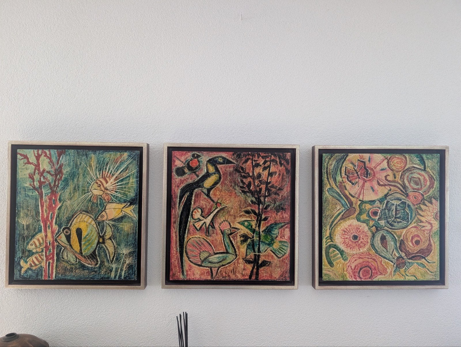 Set van 3 ingelijste kunstwerken van van Wanrooij, Ophalen, Expressionistisch, Ingelijst, Overige onderwerpen