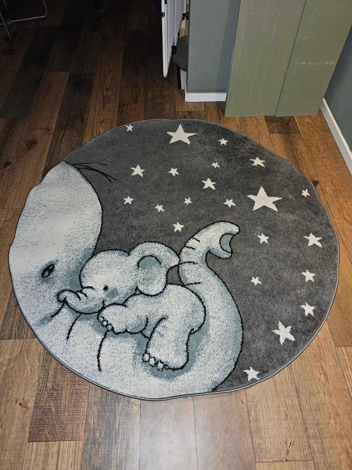 Rond vloerkleed met olifanten en sterren - 160cm, Ophalen, Wit, 150 tot 200 cm, Rond
