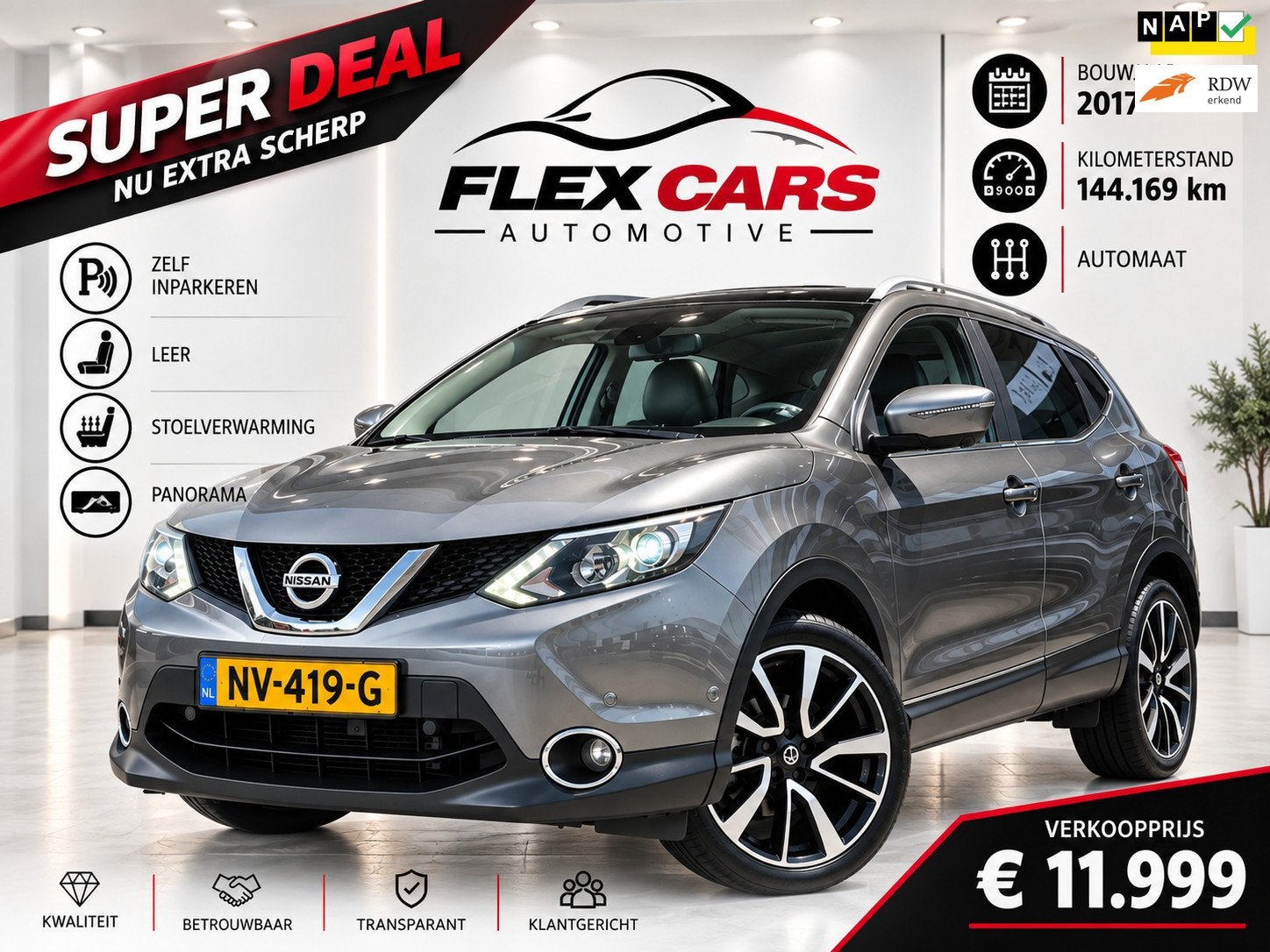 Nissan Qashqai 1.2 Tekna|Zelf Inparkeren|Pano|Leer|Stoelverw, Dealer onderhouden, Gebruikt, 4 cilinders, 116 pk