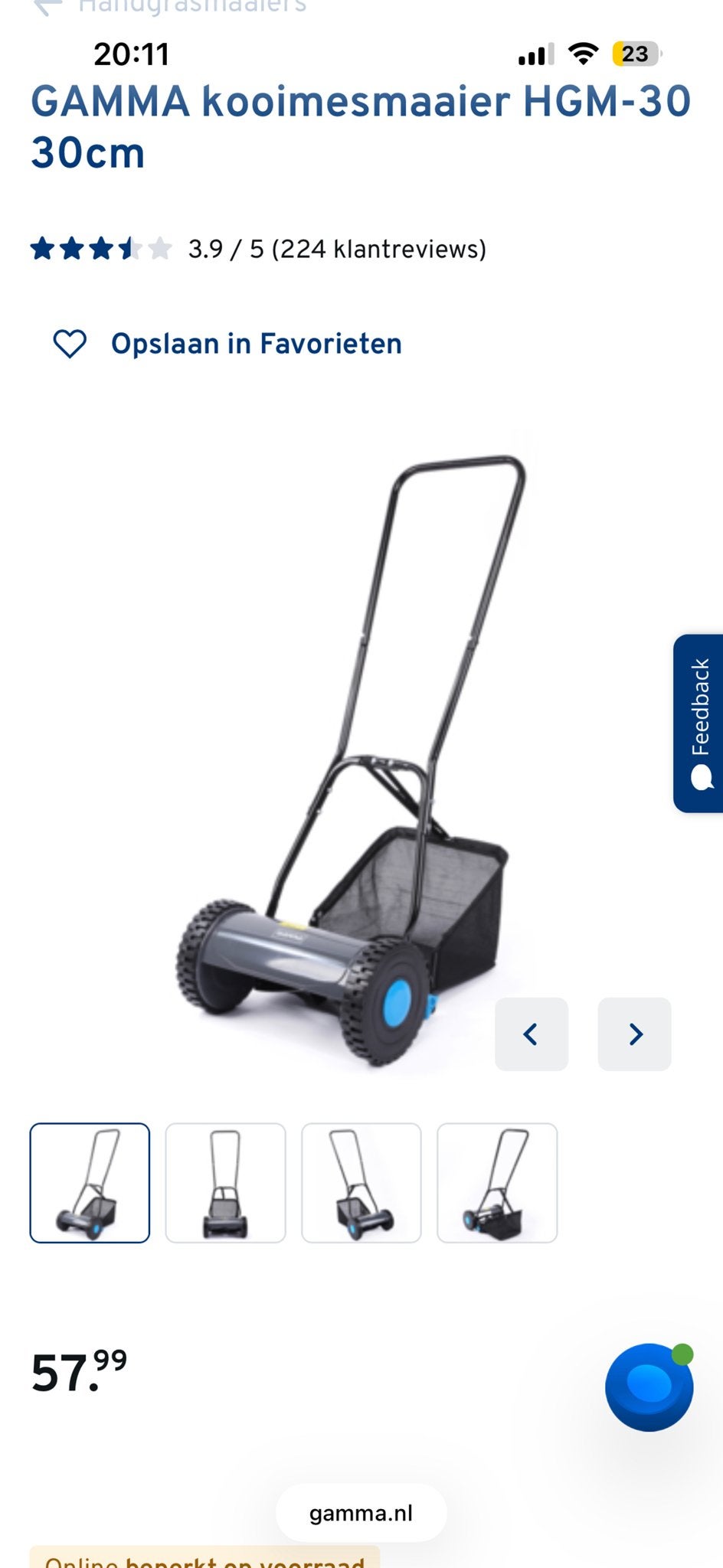Grasmaaier, Ophalen, Handgrasmaaier, Zo goed als nieuw, Opvangbak