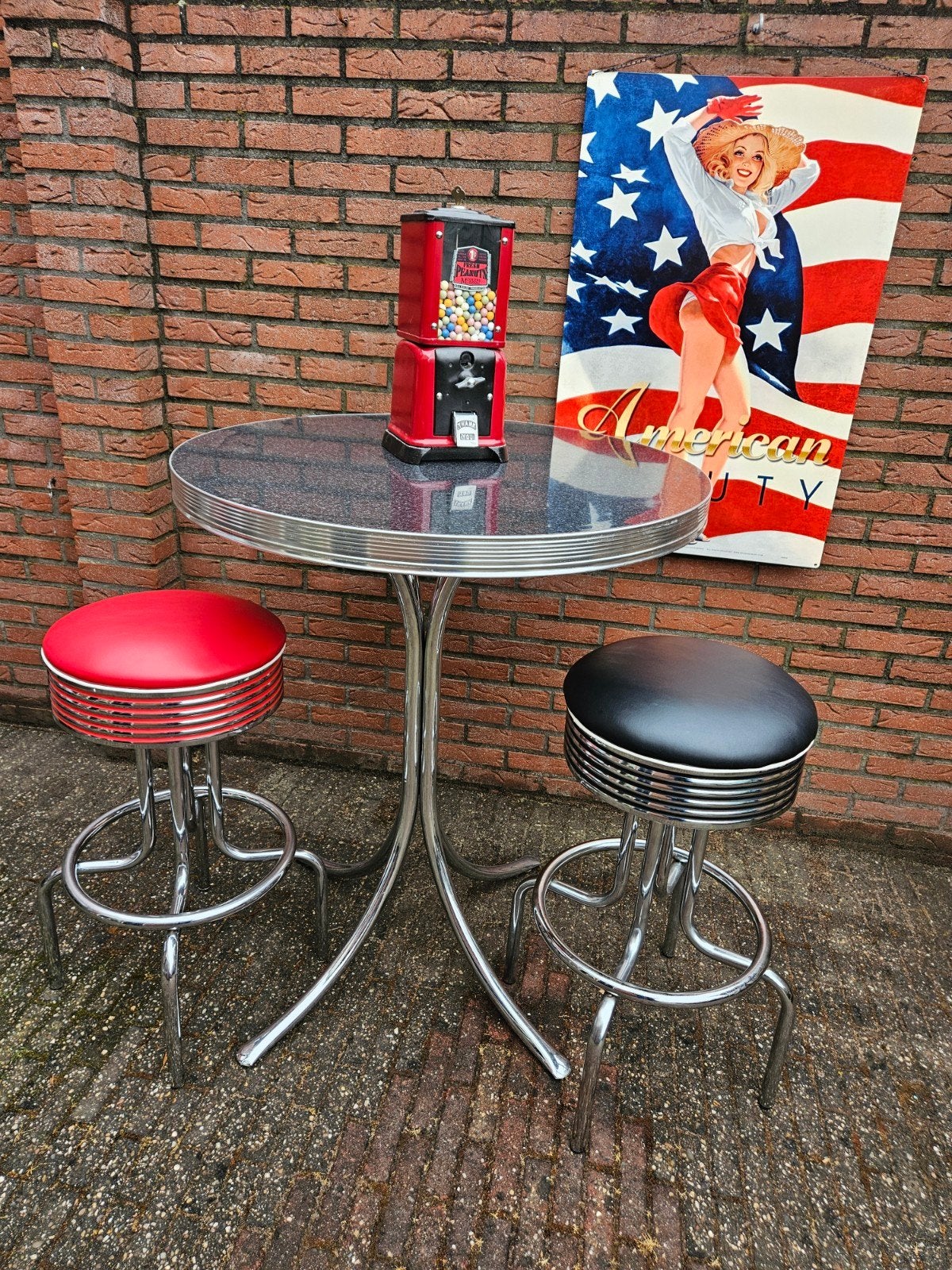 FIFTIES SIXTIES AMERIKAANSE BEL AIR BARKRUKKEN MET BARTAFEL, Ophalen, 5 krukken of meer, 60 tot 90 cm, Met voetsteun