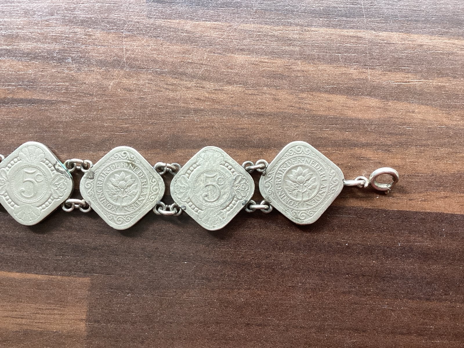 Vintage Brocante Armband met oude Nederlandse munten, Sieraden, Tassen en Uiterlijk, Armbanden, Ophalen of Verzenden, Gebruikt