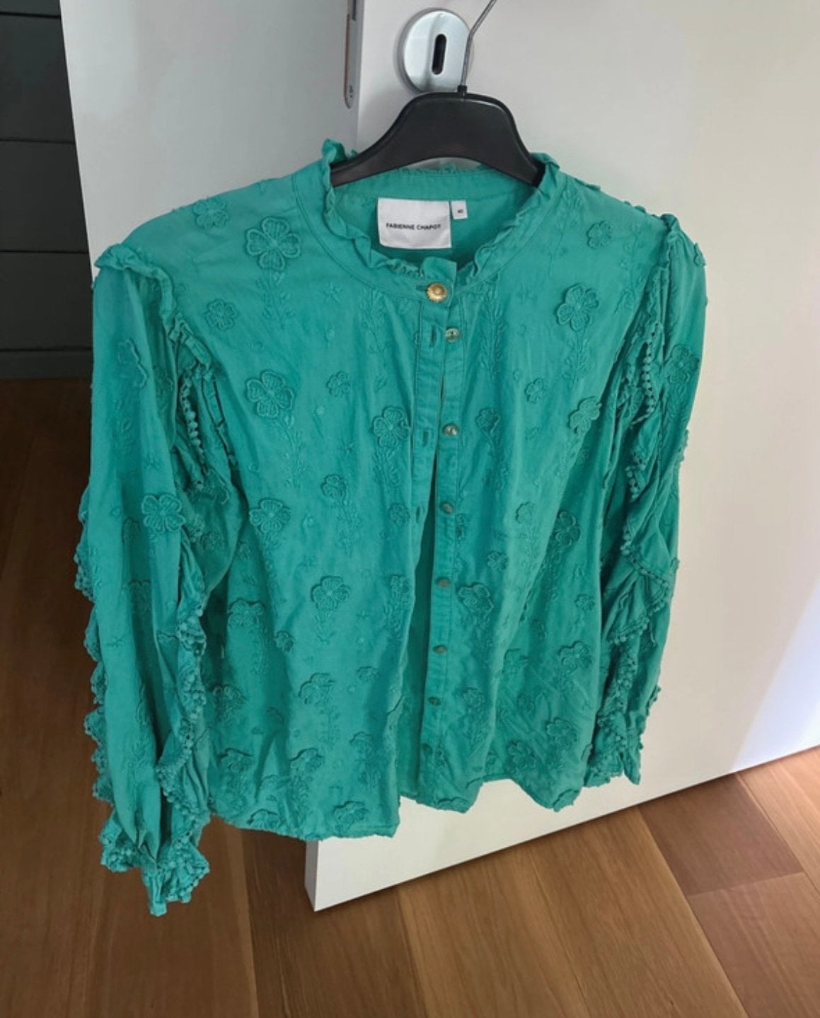 Fabienne Chapot blouse met bloemenborduursels, Ophalen of Verzenden, Zo goed als nieuw, Maat 38/40 (M), Groen