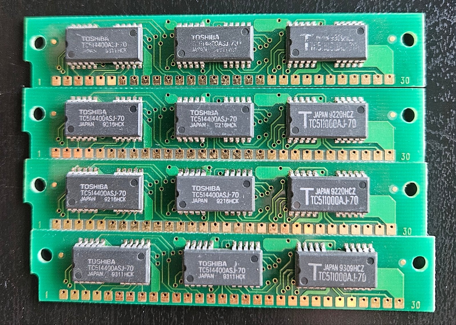 Set van 4x 1MB 30-pin SIMM RAM (4MB Totaal) 70ns Parity, Computers en Software, RAM geheugen, Ophalen of Verzenden, Zo goed als nieuw