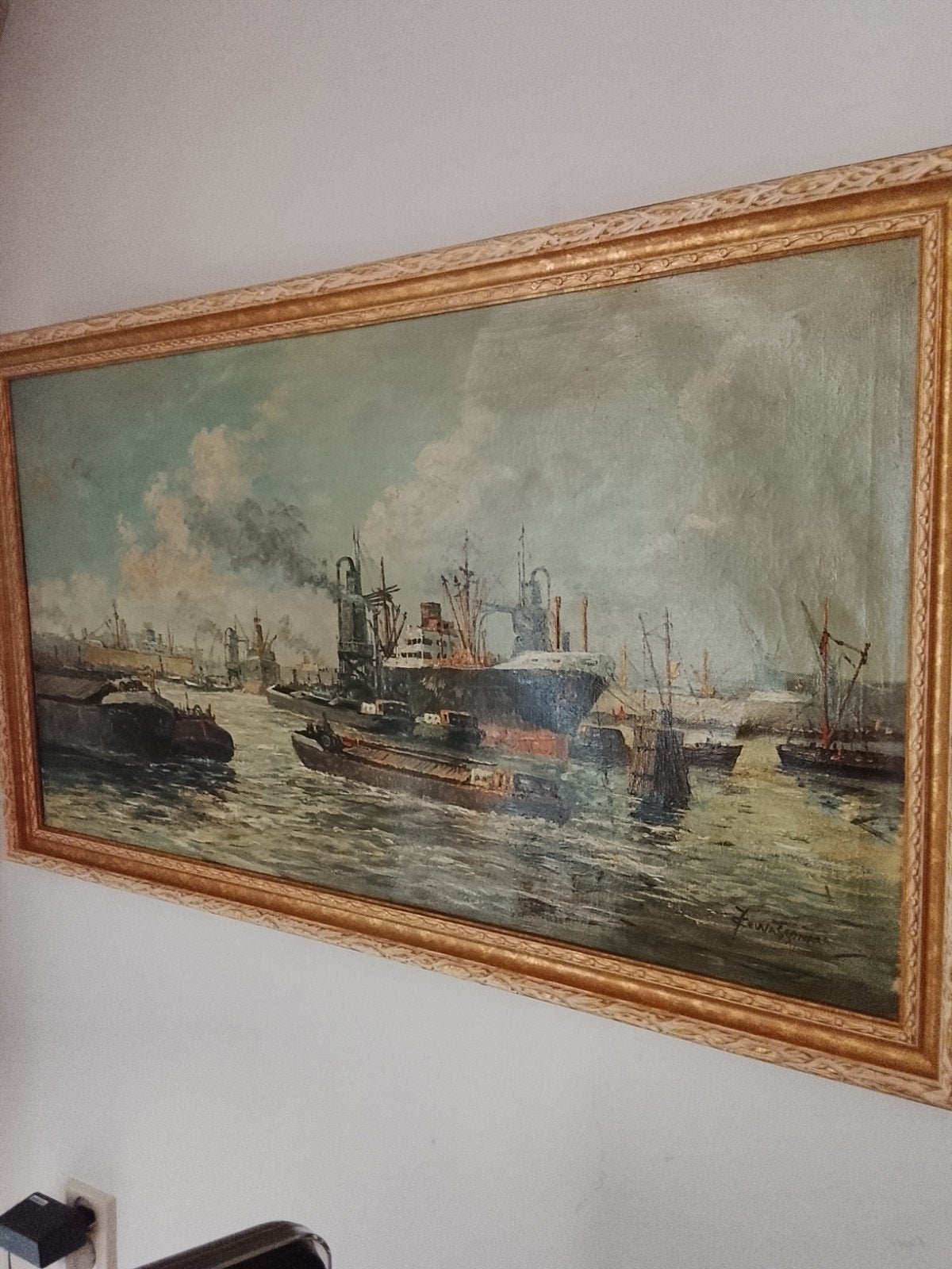 Maritiem schilderij van F. Wassenberg - Havenzicht, Ophalen of Verzenden