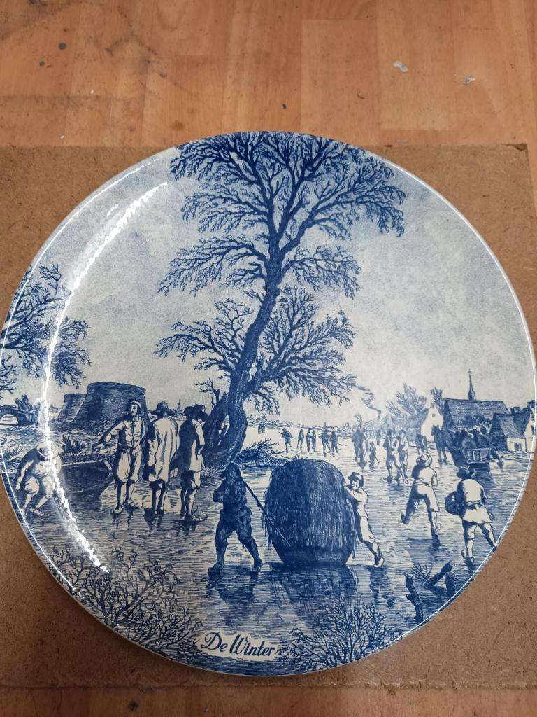 Delfts blauw wandbord seizoen Winter Chemkefa, Ophalen of Verzenden