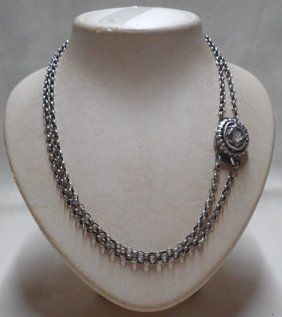 Zilveren antiek collier 2 rijen jasseron met slot nr.237, Verzenden, Zilver, Ketting
