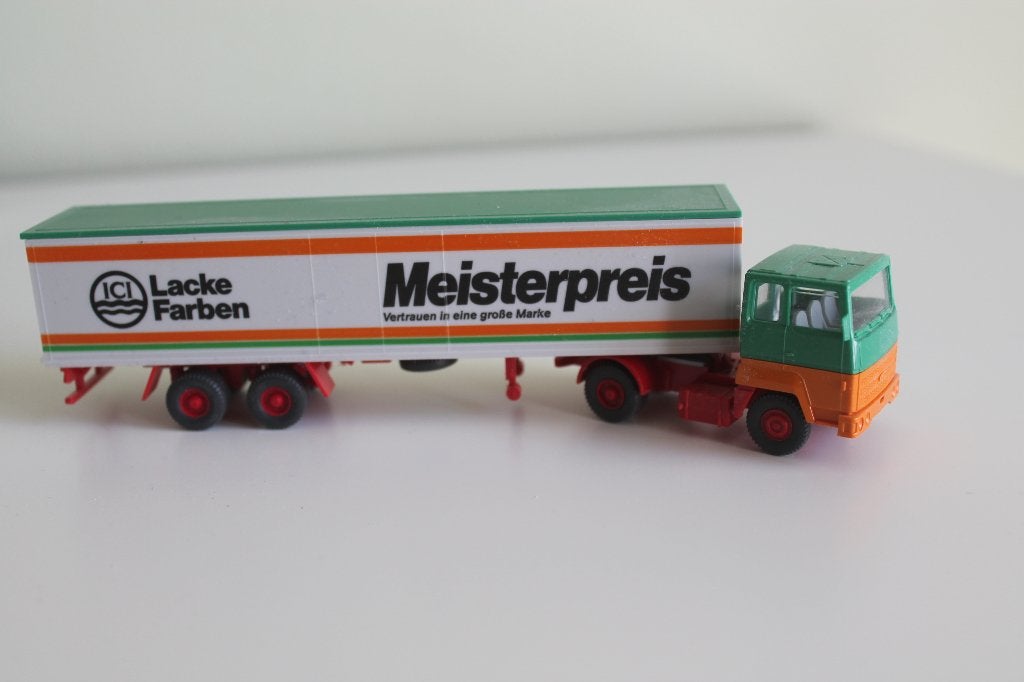 Wiking Groen/oranje Ford Transcontinental met oplegger, Hobby en Vrije tijd, Ophalen of Verzenden, Zo goed als nieuw, Bus of Vrachtwagen